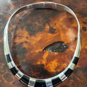 Stunning Taxco Sterling & Black Onyx Modernist Choker Necklace